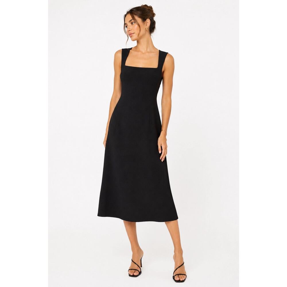 Meshki NWT $196 Women’s Frida Crepe Midi Dress Size M Black Q5
